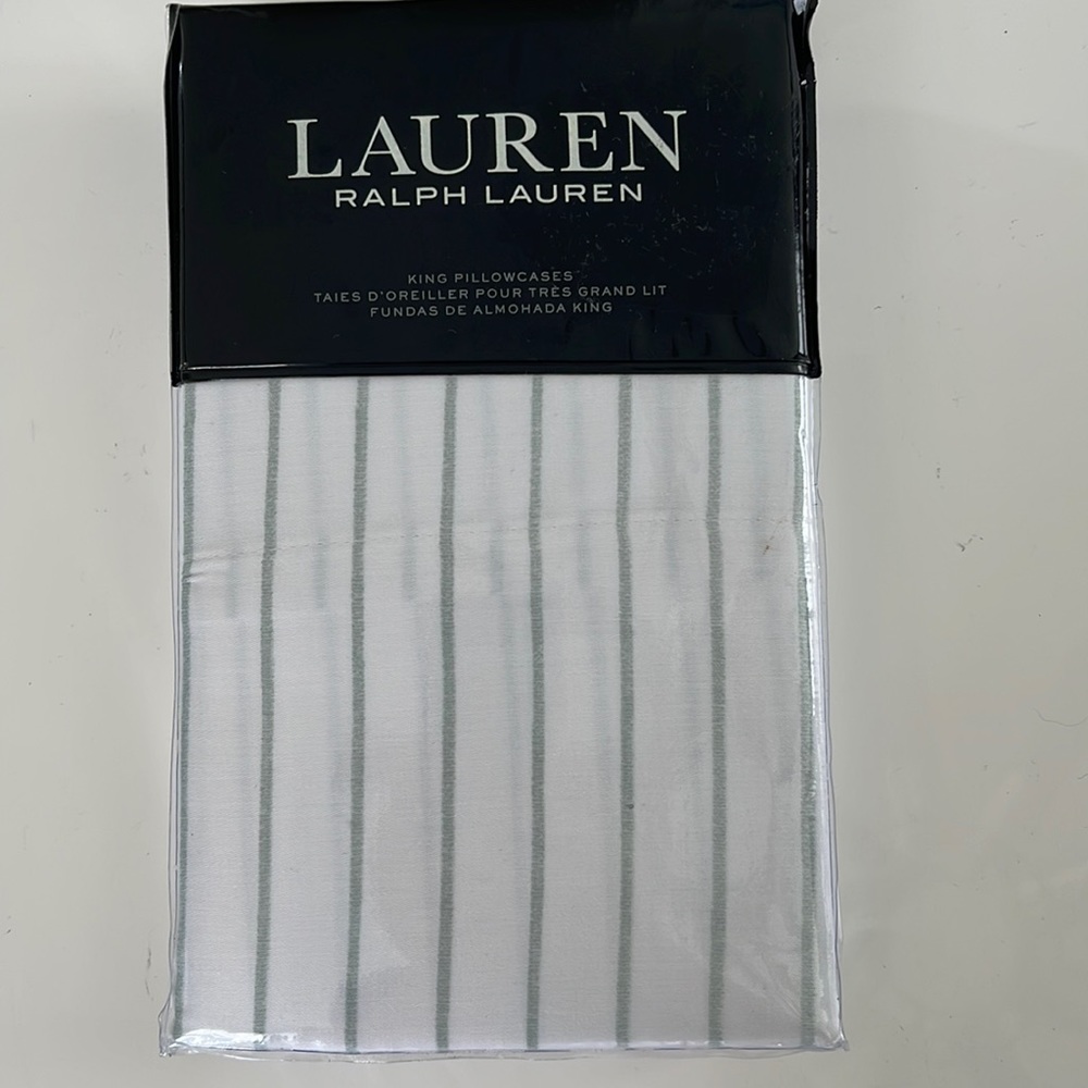 New Spencer White Sage Green Stripe King Pillowcase set of 2. $85